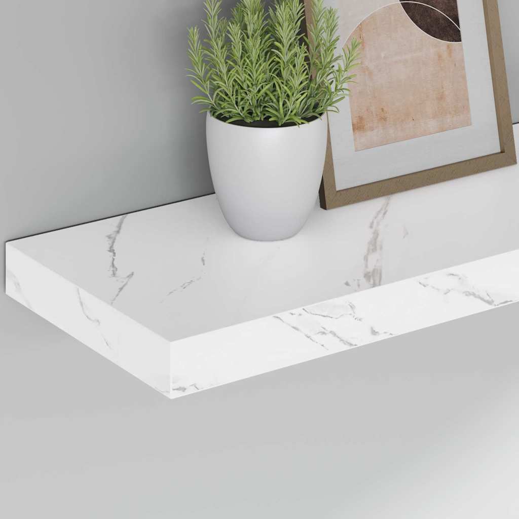 Vegghylle 2 pcs Hvit marmor 60 x 23,5 x 4 cm Konstruert tre