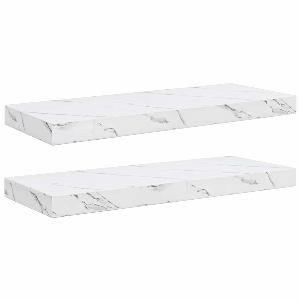 Vegghylle 2 pcs Hvit marmor 60 x 23,5 x 4 cm Konstruert tre