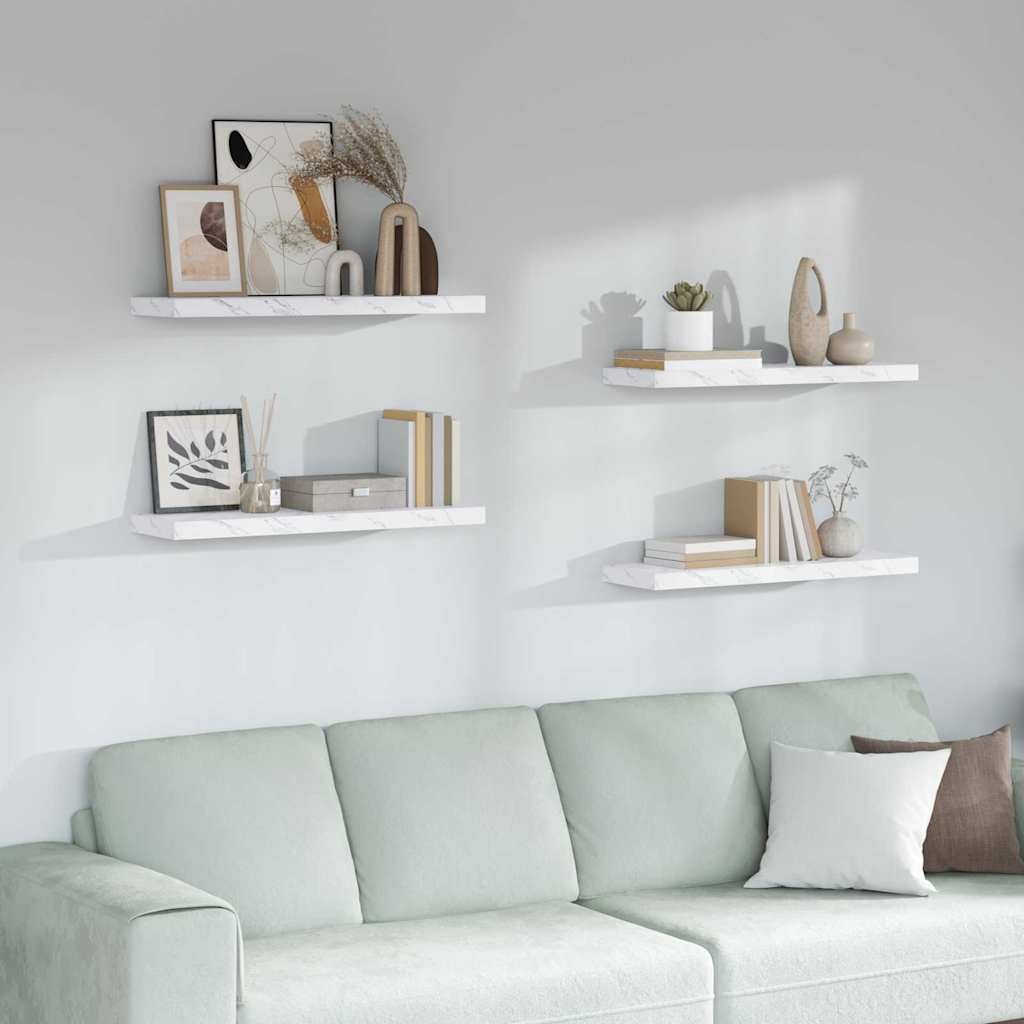 Vegghylle 4 stk. Hvit marmor 80 x 23,5 x 3,8 cm Konstruert tre
