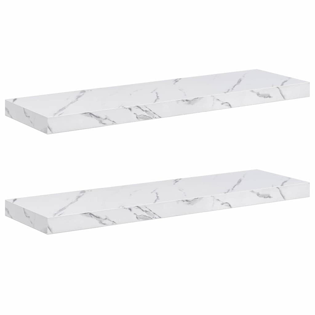 Vegghylle 2 pcs Hvit marmor 90 x 23,5 x 4 cm Konstruert tre