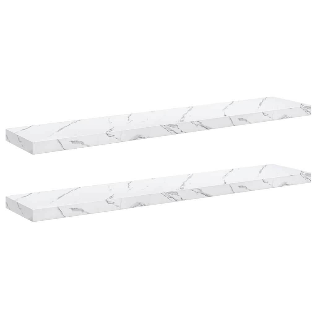 Vegghylle 2 pcs Hvit marmor 120 x 23,5 x 4 cm Konstruert tre
