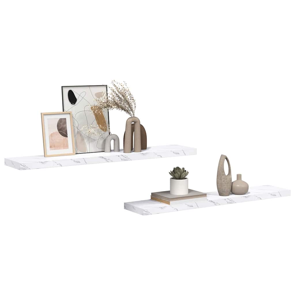 Vegghylle 2 pcs Hvit marmor 120 x 23,5 x 4 cm Konstruert tre