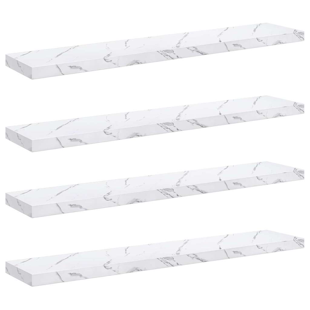 Vegghylle 4 pcs Hvit marmor 120 x 23,5 x 4 cm Konstruert tre