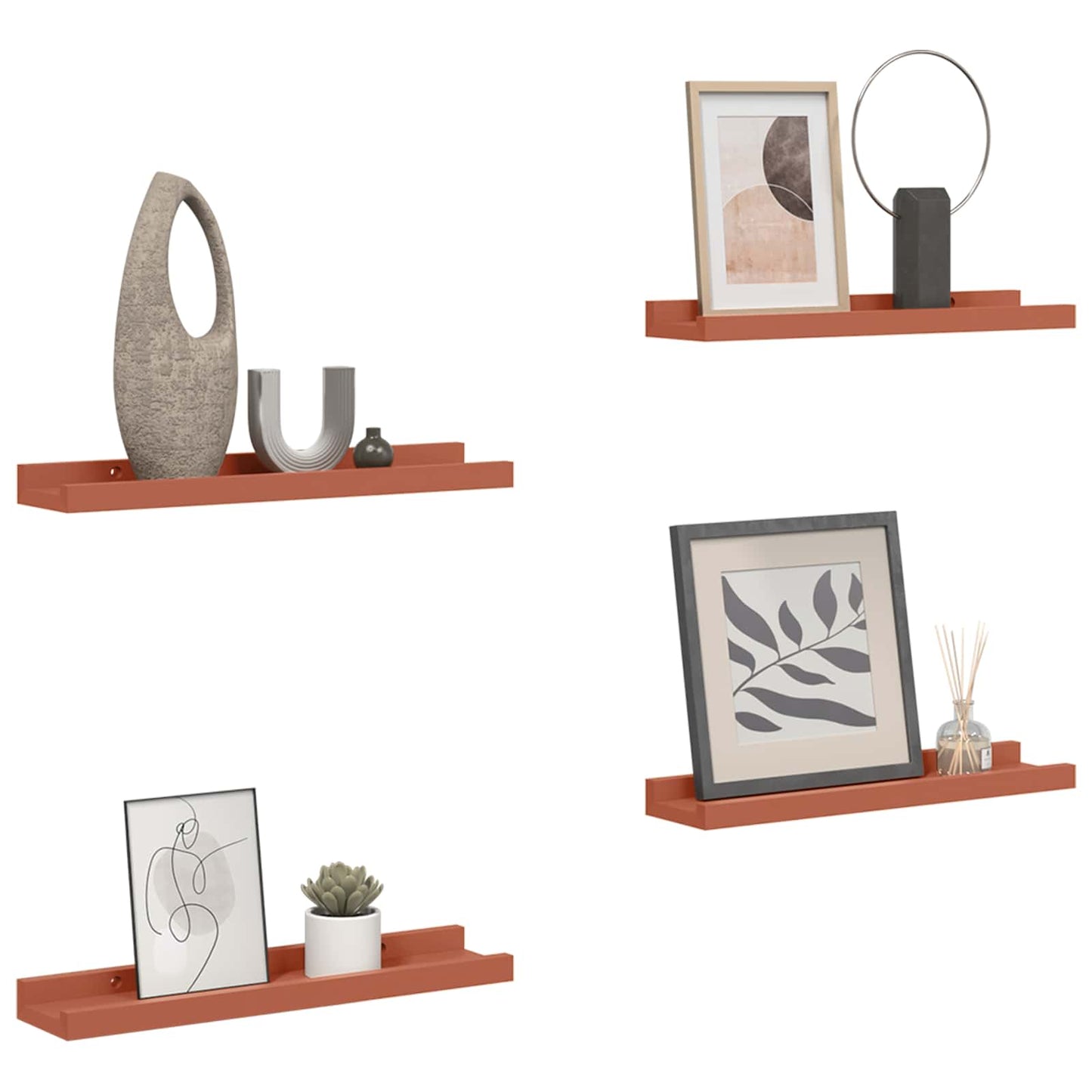 Vegghylle med hylle 4 pcs Rød 40 x 9 x 3 cm Konstruert tre