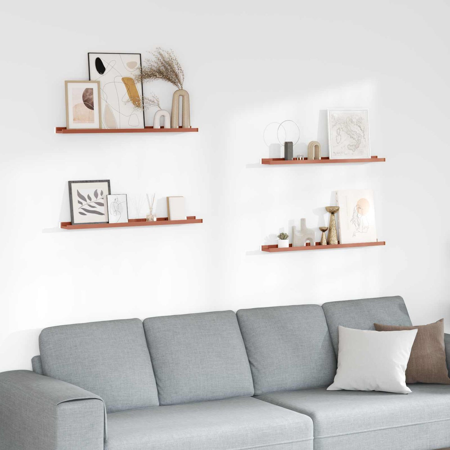 Vegghylle med hylle 4 pcs Rød 80 x 9 x 3 cm Konstruert tre