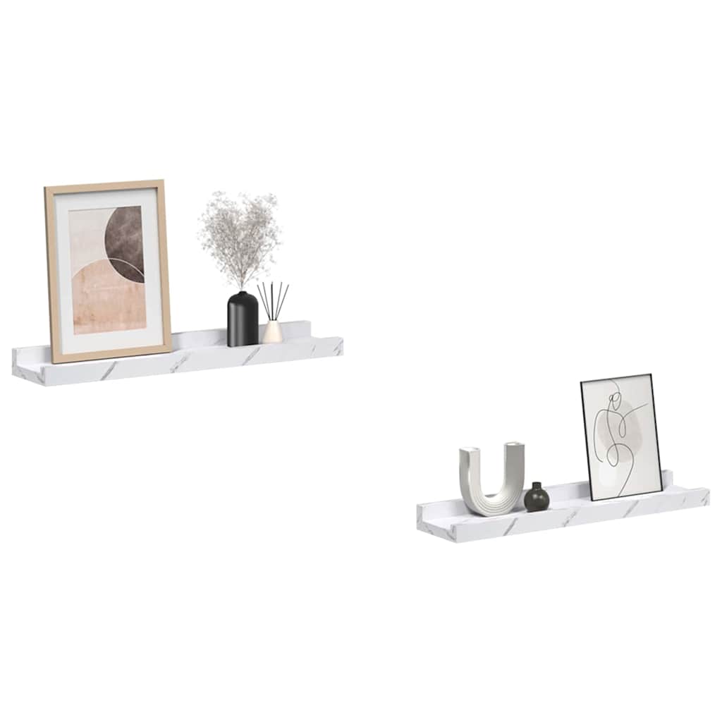 Vegghylle 2 pcs Hvit marmor 40 x 9 x 3 cm Konstruert tre