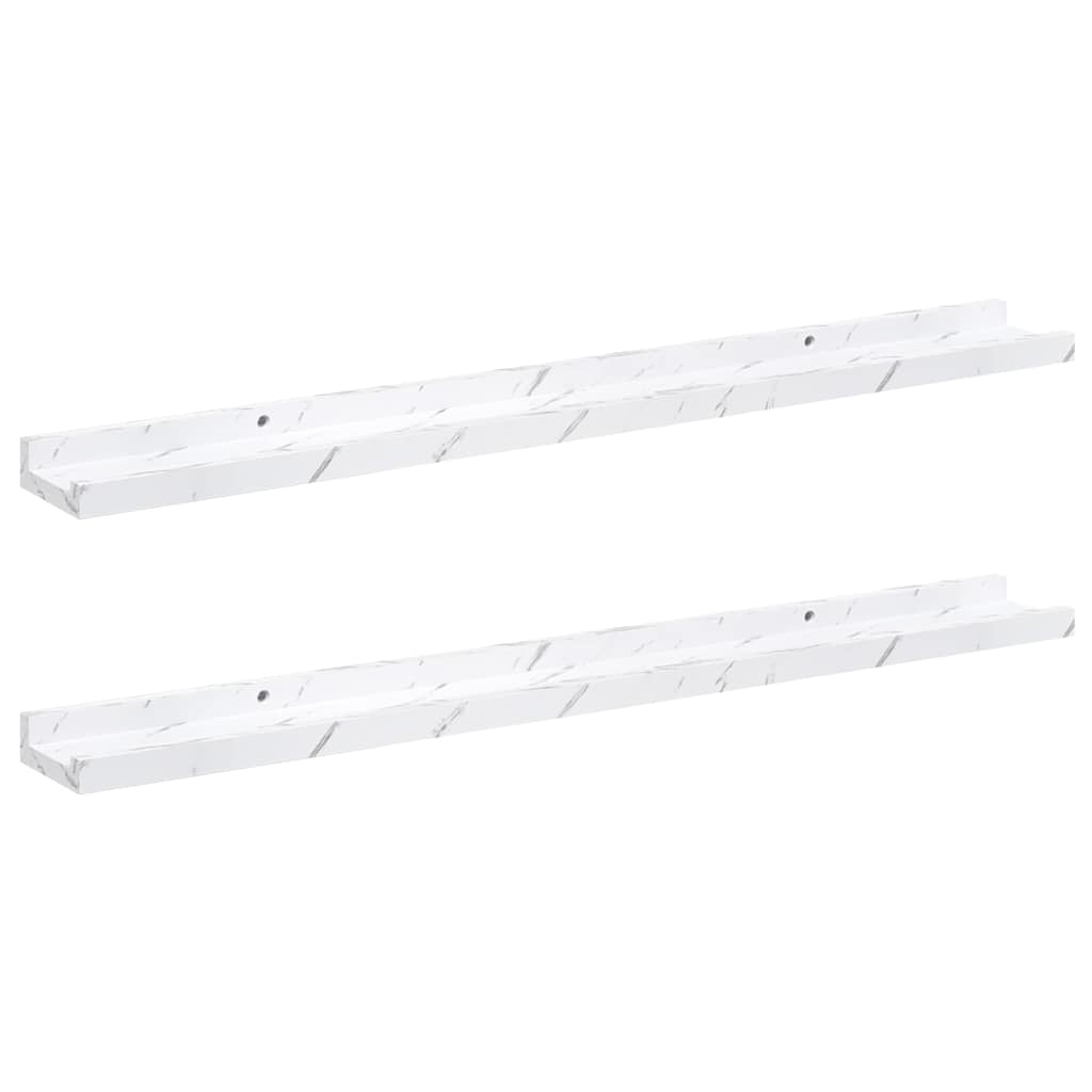 Vegghylle 2 pcs Hvit marmor 80 x 9 x 3 cm Konstruert tre
