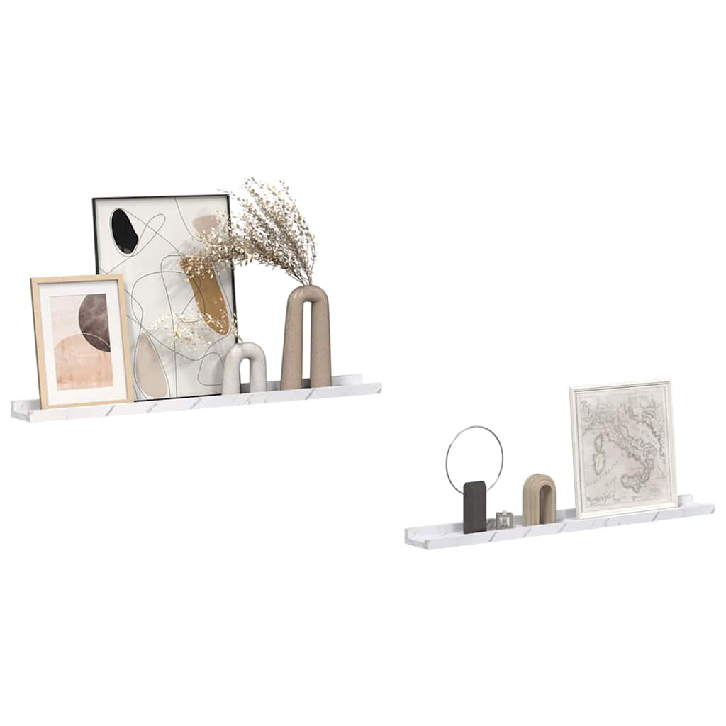 Vegghylle Veggmontert 2 pcs Hvit marmor 80 x 9 x 3 cm