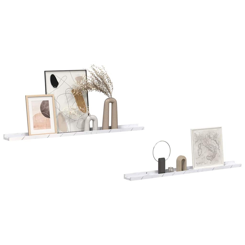 Vegghylle 2 pcs Hvit marmor 100 x 9 x 3 cm Konstruert tre