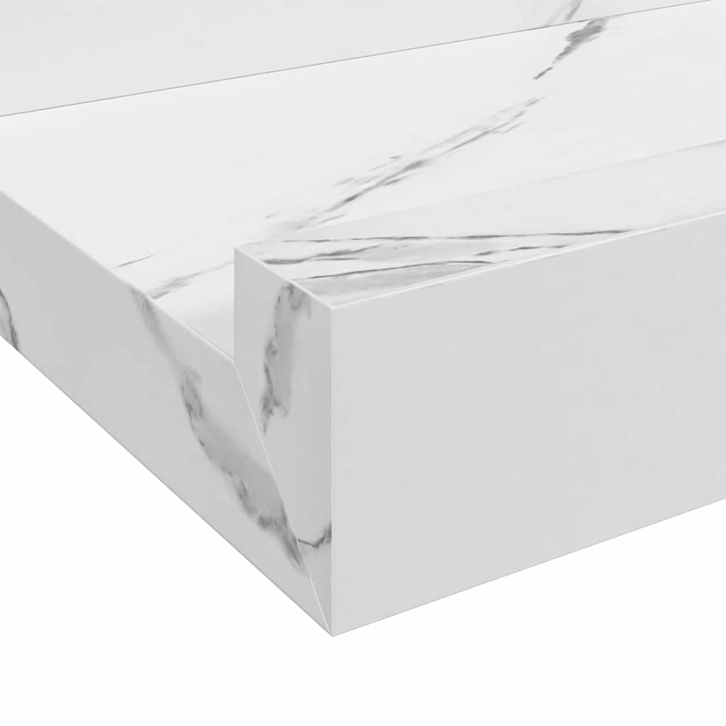 Vegghylle 2 pcs Hvit marmor 115 x 9 x 3 cm Konstruert tre