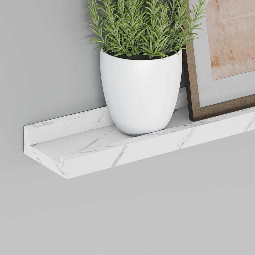 Vegghylle 2 pcs Hvit marmor 115 x 9 x 3 cm Konstruert tre