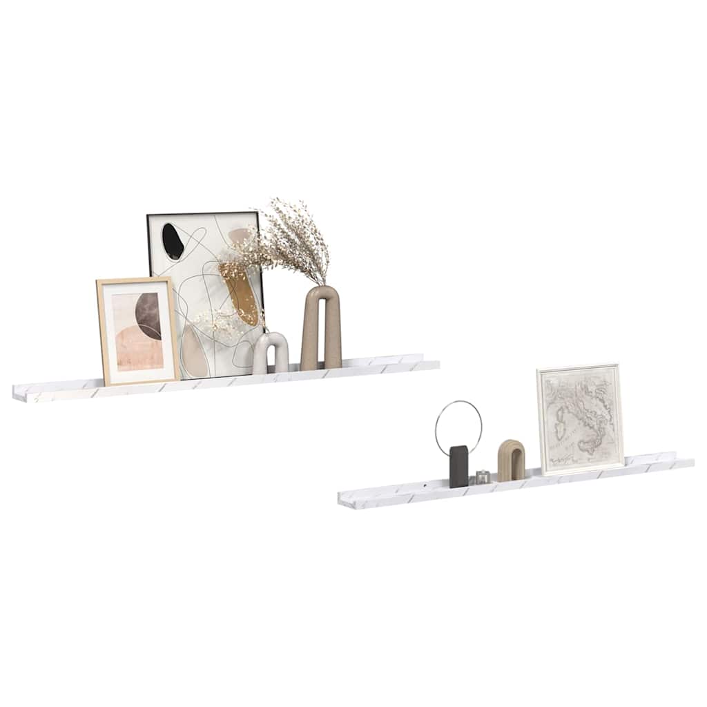 Vegghylle 2 pcs Hvit marmor 115 x 9 x 3 cm Konstruert tre