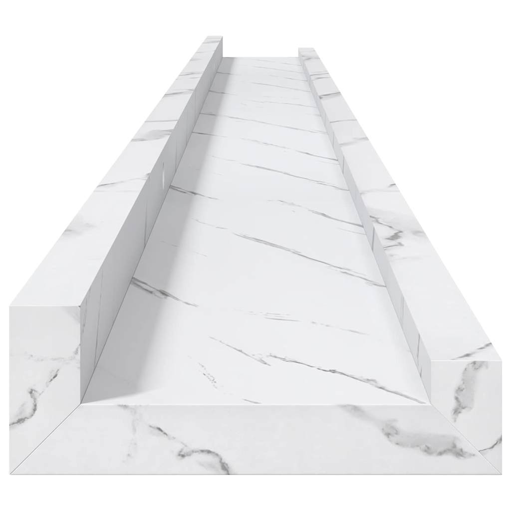 Vegghylle 2 pcs Hvit marmor 115 x 9 x 3 cm Konstruert tre