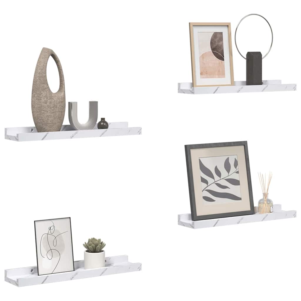 Vegghylle 4 pcs Hvit marmor 60 x 9 x 3 cm Konstruert tre
