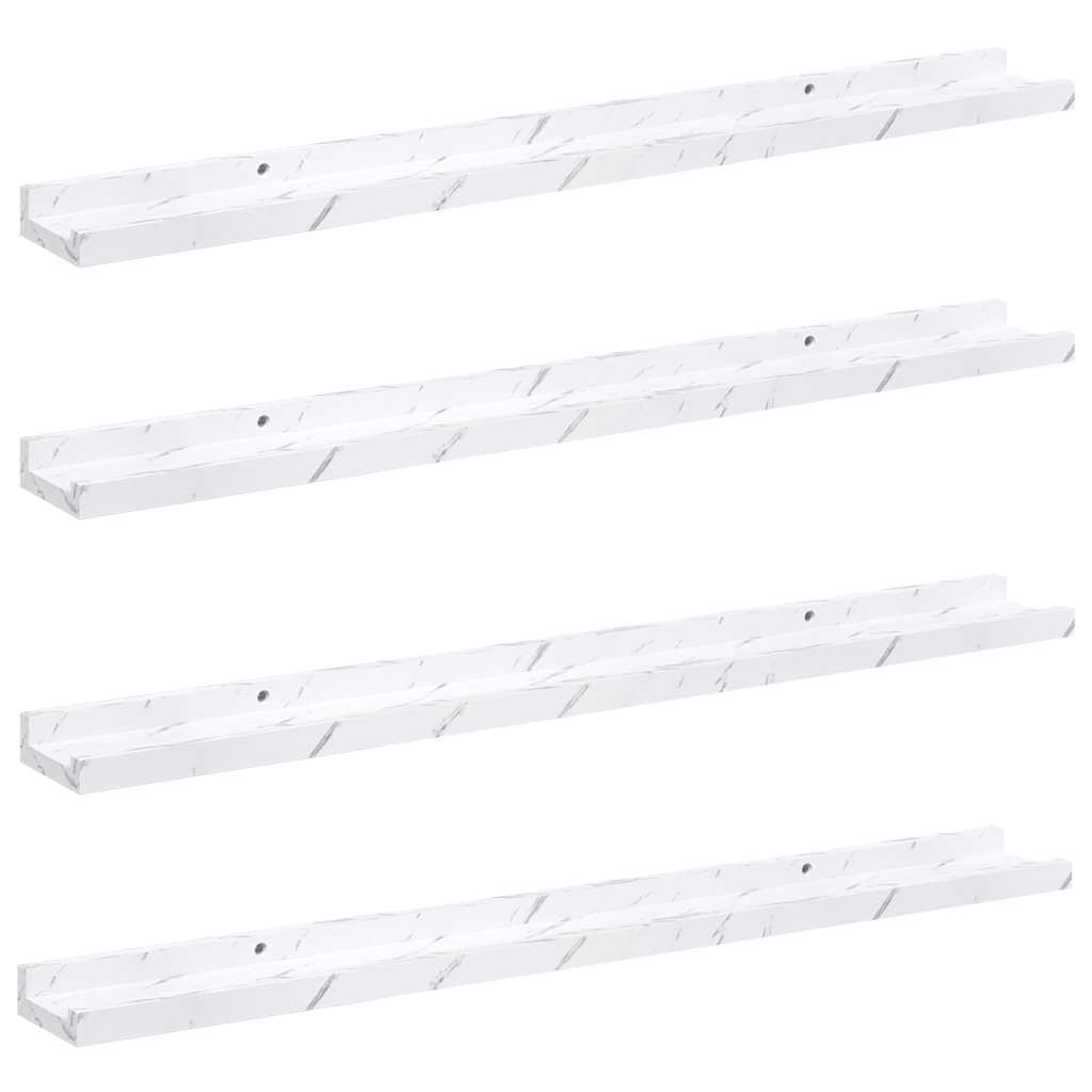 Vegghylle Veggmontert 4 pcs Hvit marmor 80 x 9 x 3 cm