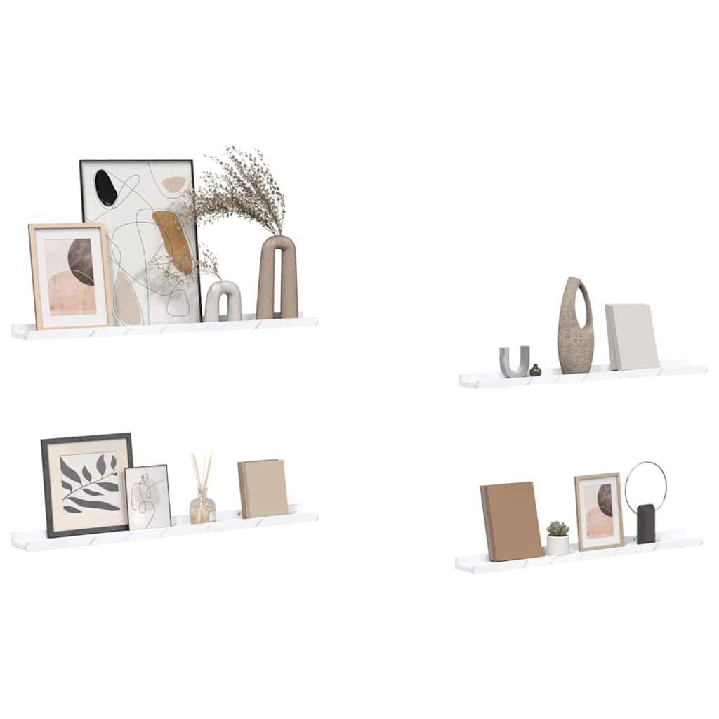 Vegghylle Veggmontert 4 pcs Hvit marmor 80 x 9 x 3 cm