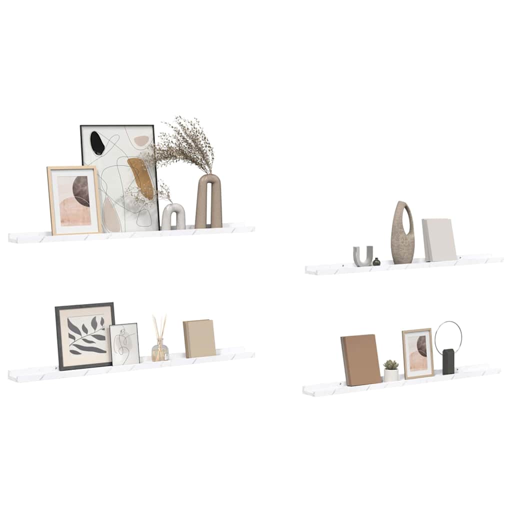 Vegghylle 4 pcs Hvit marmor 100 x 9 x 3 cm Konstruert tre