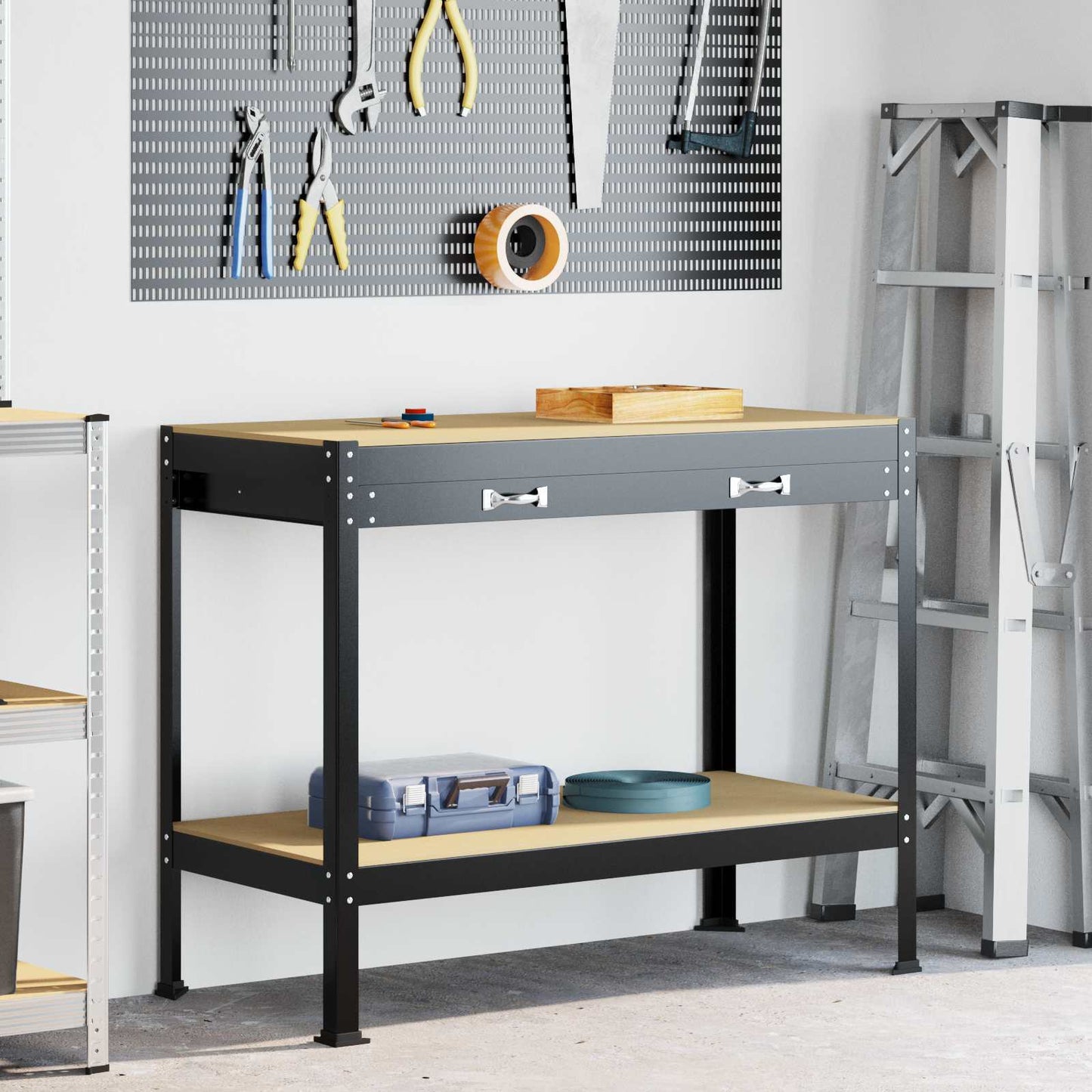 Arbeidsbenk Svart 114 x 54 x 91 cm Ingeniørtre og metall