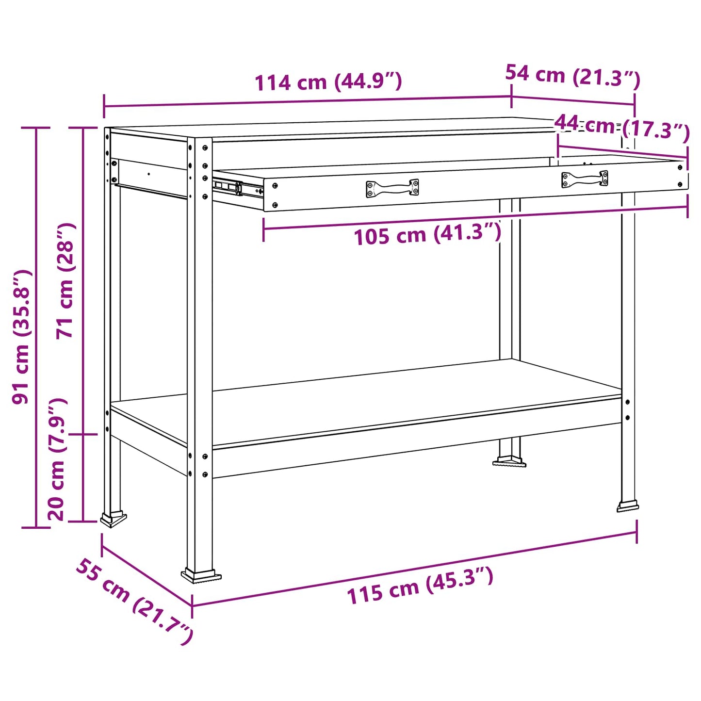 Arbeidsbenk Svart 114 x 54 x 91 cm Ingeniørtre og metall
