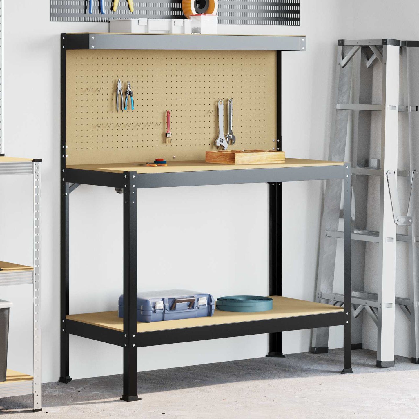 Arbeidsbenk Svart 114 x 54 x 145 cm Ingeniørtre og metall