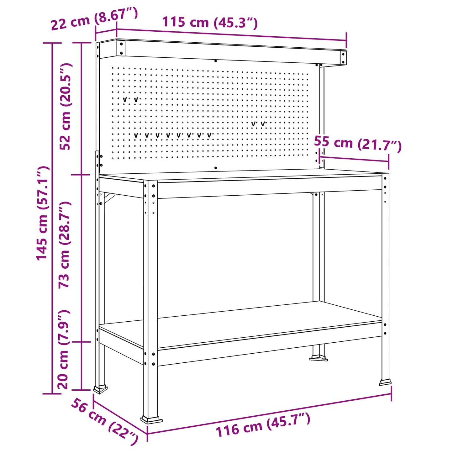 Arbeidsbenk Svart 114 x 54 x 145 cm Ingeniørtre og metall