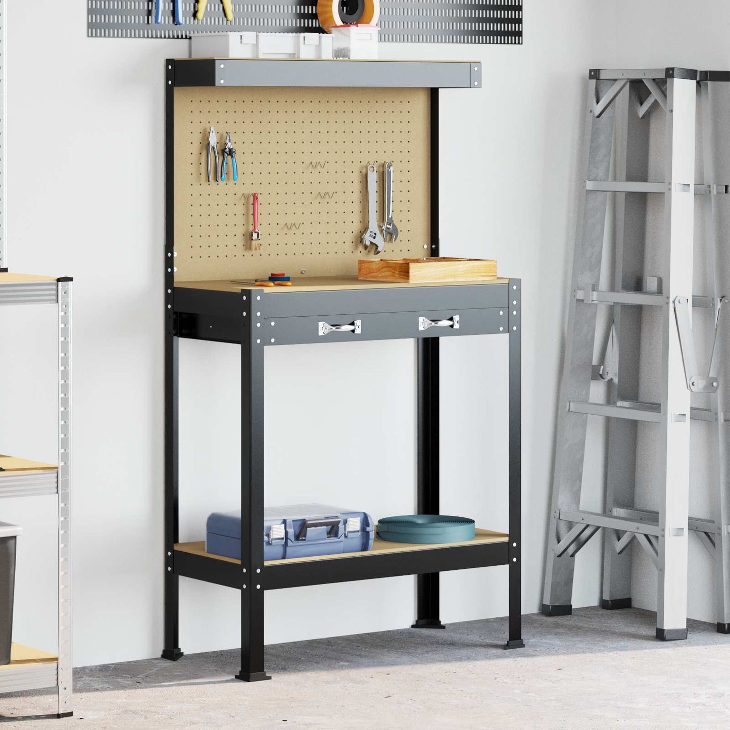 Arbeidsbenk Svart 81 x 41 x 145 cm Ingeniørtre og metall
