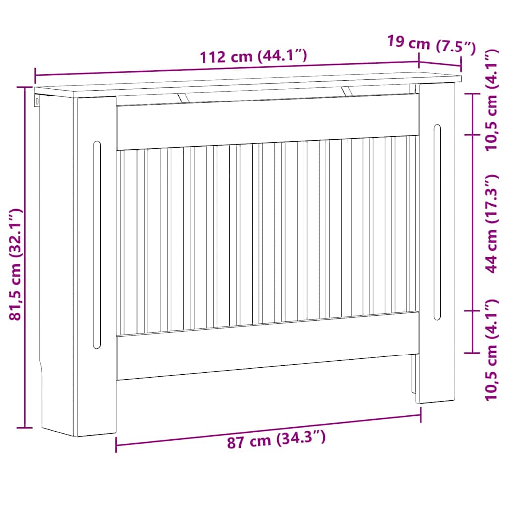 Radiator Deksel Betonggrå 112 x 19 x 81,5 cm Konstruert tre