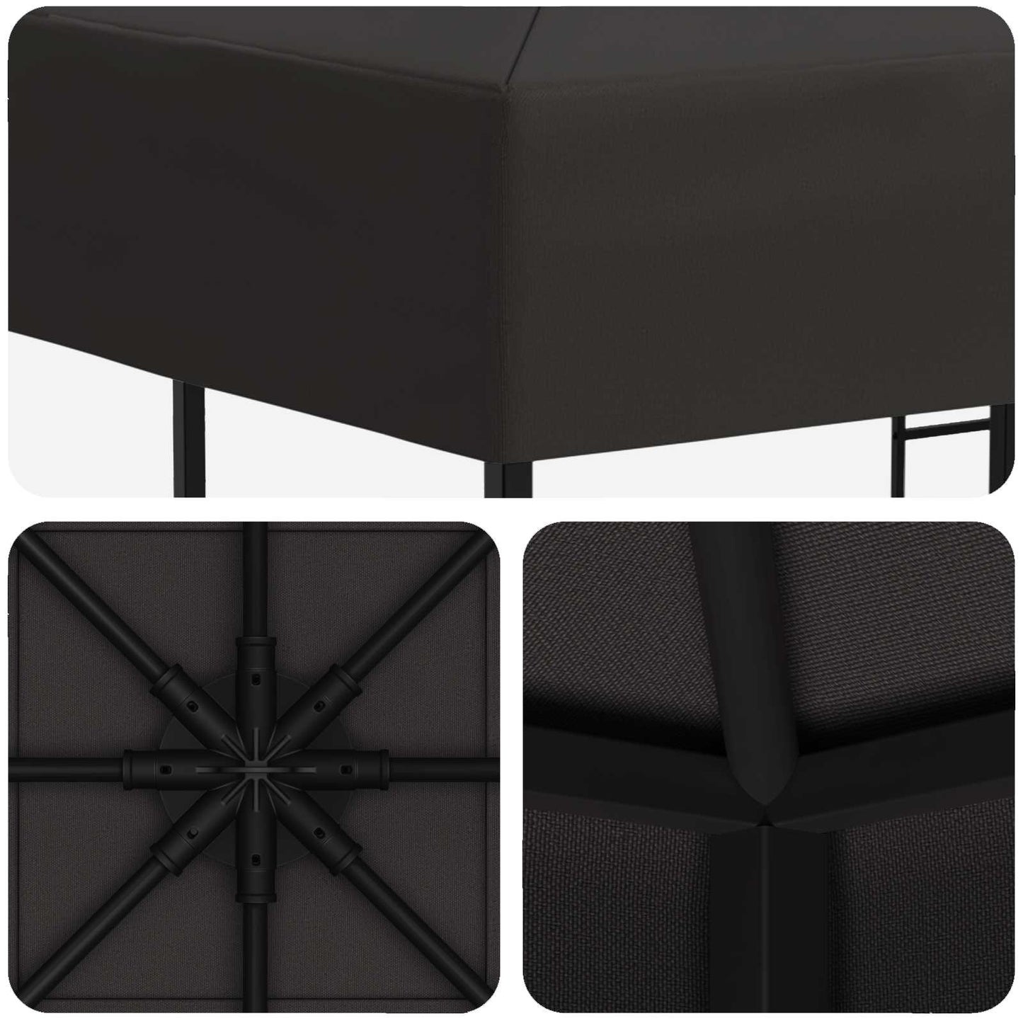 Paviljong 3 x 3 m Antrasitt Polyester og stål 190 gsm