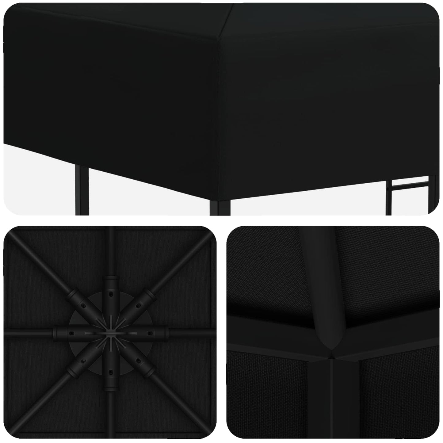 Paviljong 3 x 3 m Svart Polyester og stål 190 gsm