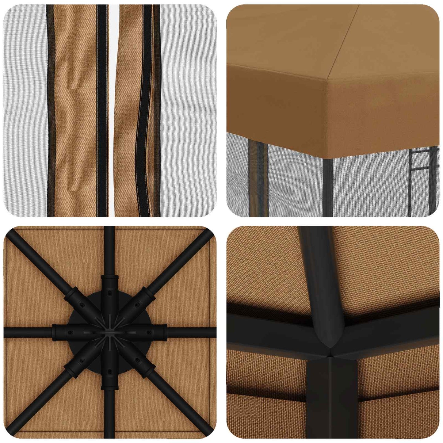 Hagepaviljong med sidevegger 3 x 3 m Beige Polyester og stål