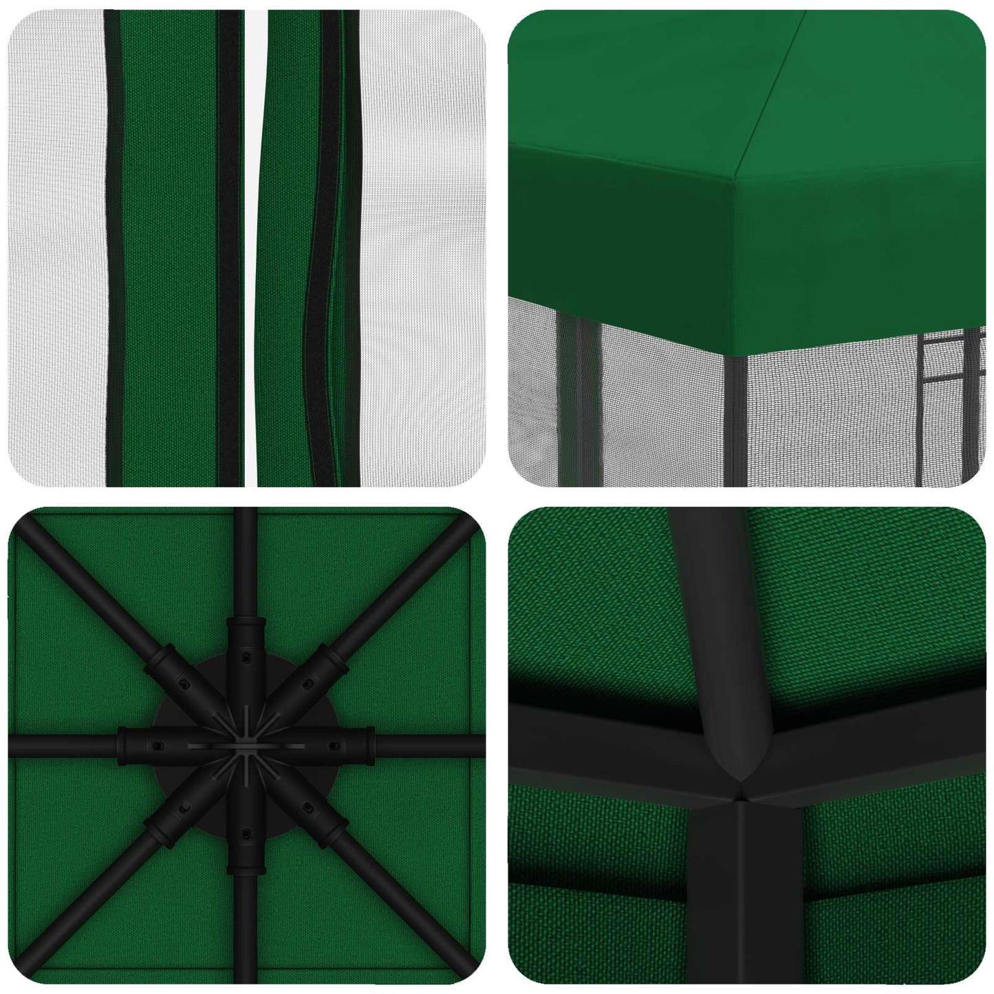 Hagepaviljong med sidevegger 3 x 3 m Grønn Polyester og stål