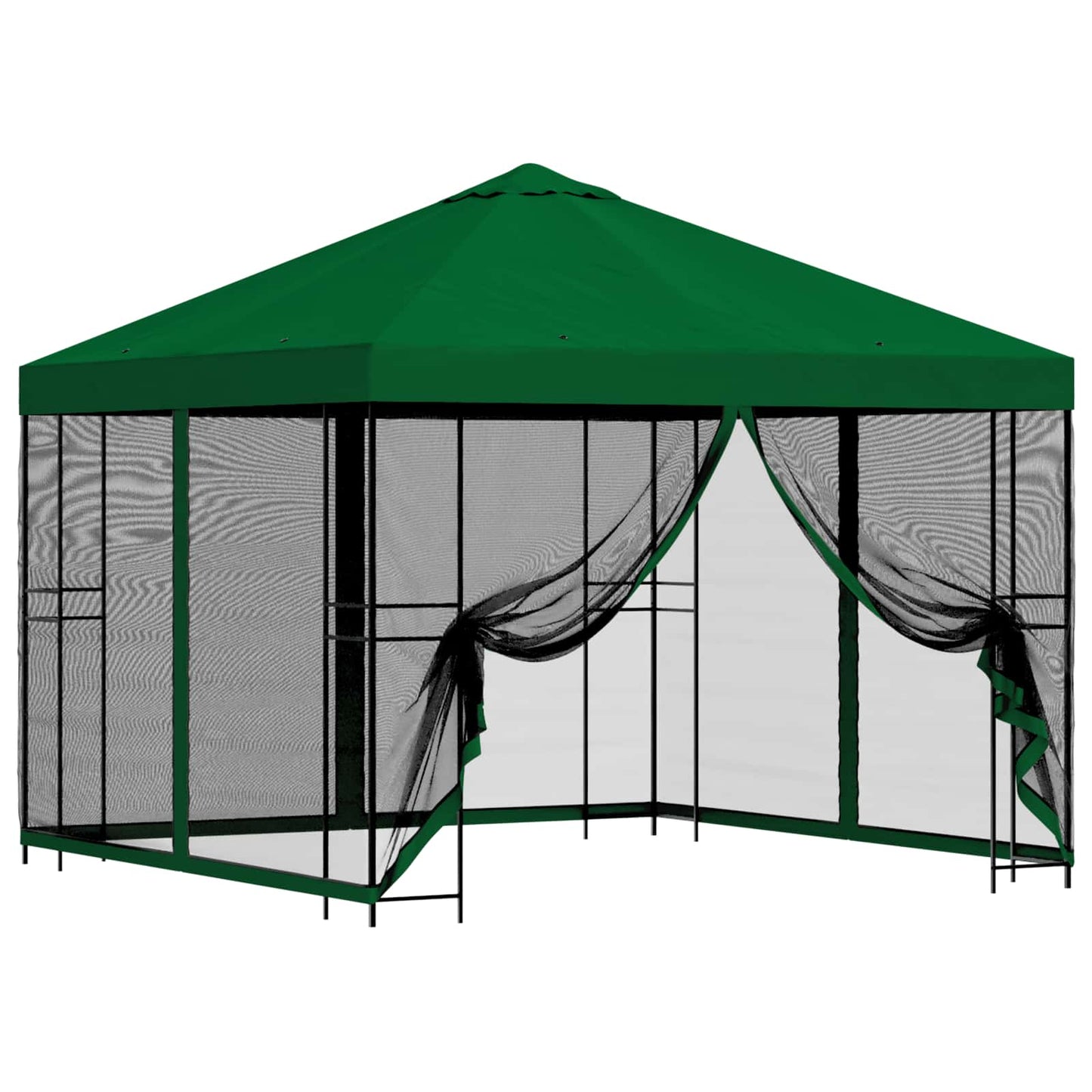 Hagepaviljong med sidevegger 3 x 3 m Grønn Polyester og stål
