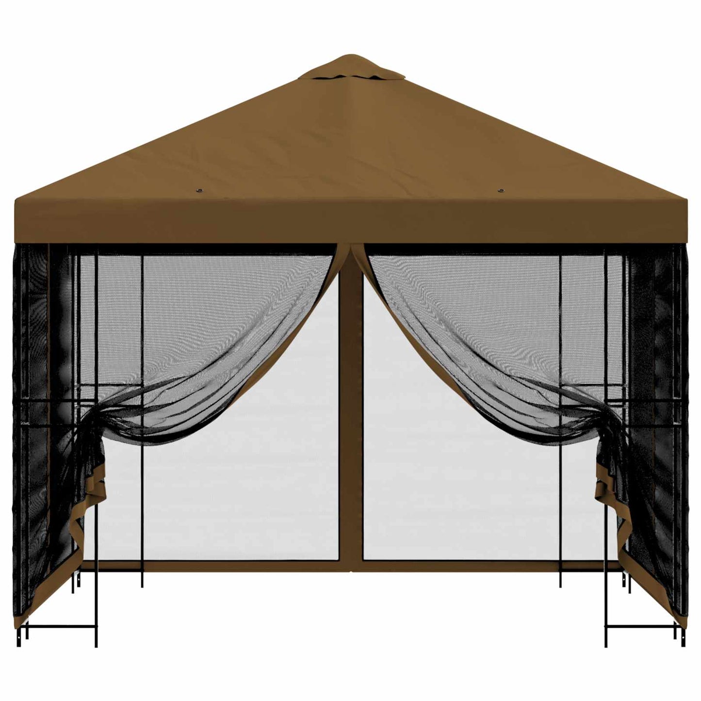 Hagepaviljong med sidevegger 3 x 3 m Gråbrun Polyester og stål
