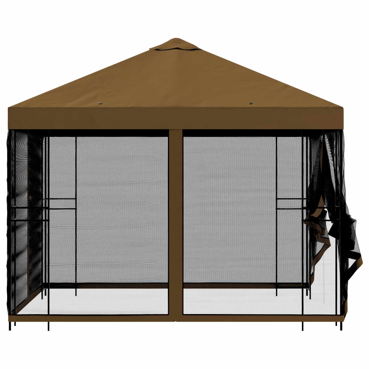 Hagepaviljong med sidevegger 3 x 3 m Gråbrun Polyester og stål