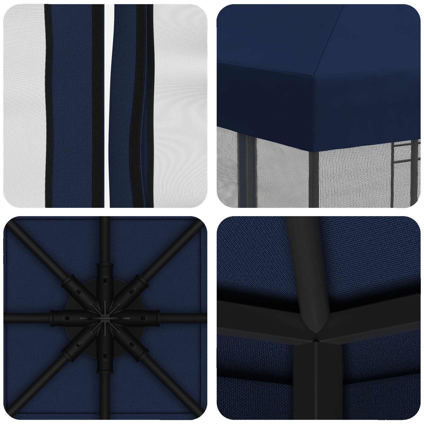 Hagepaviljong med sidevegger 3 x 3 m Blå Polyester og stål