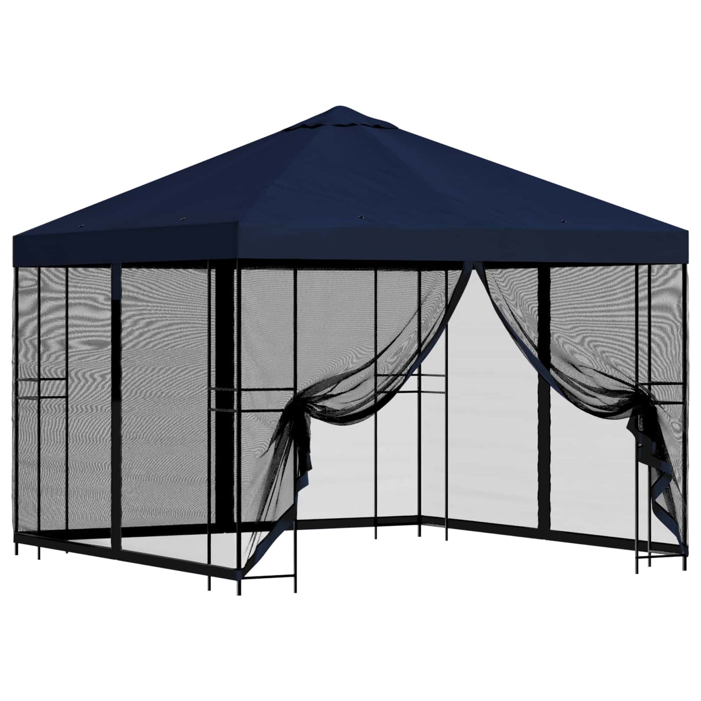 Hagepaviljong med sidevegger 3 x 3 m Blå Polyester og stål