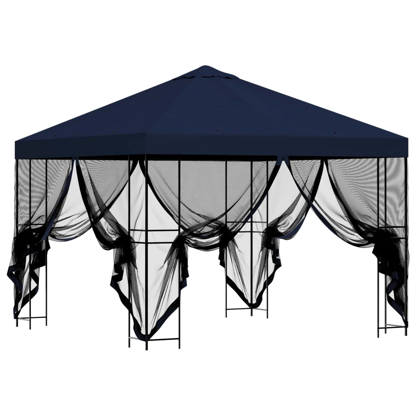 Hagepaviljong med sidevegger 3 x 3 m Blå Polyester og stål