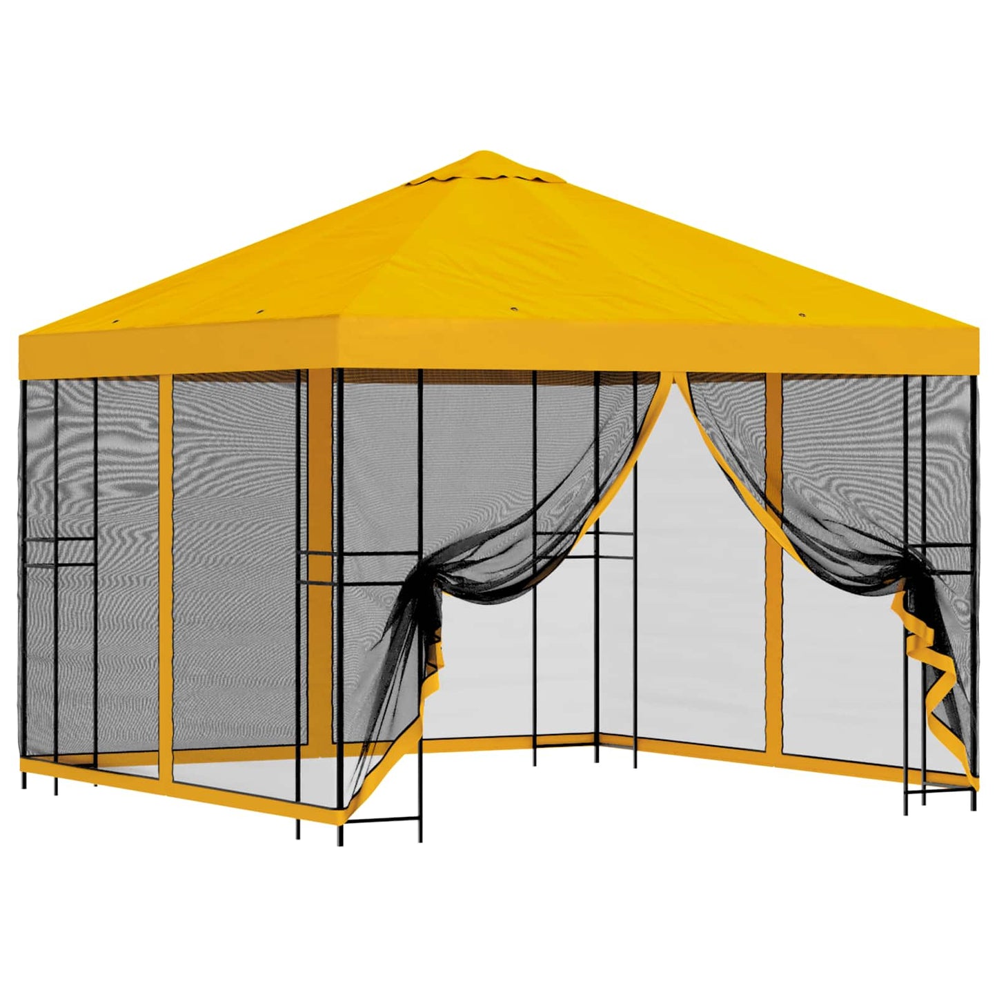 Hagepaviljong med sidevegger 3 x 3 m Gul Polyester og stål