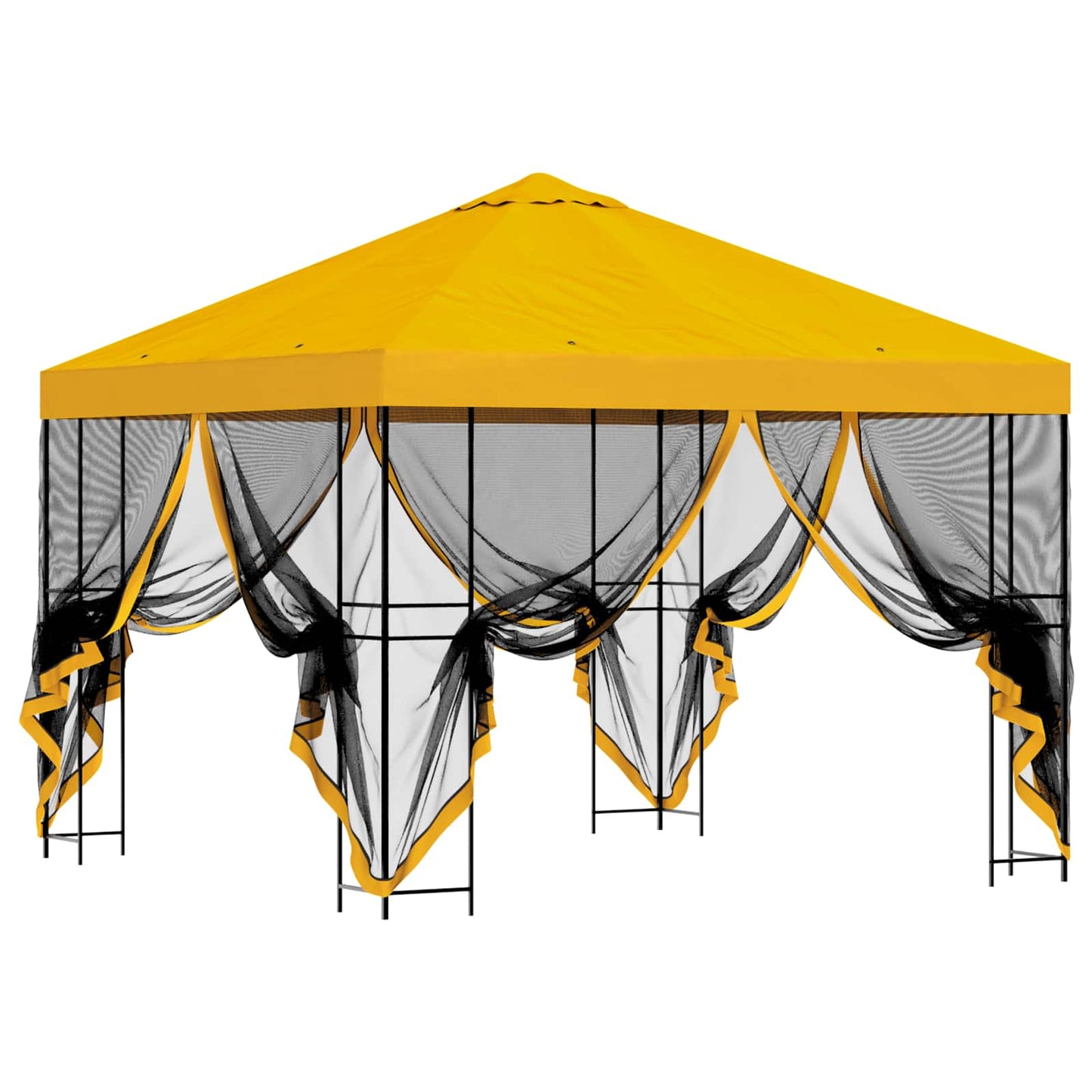 Hagepaviljong med sidevegger 3 x 3 m Gul Polyester og stål