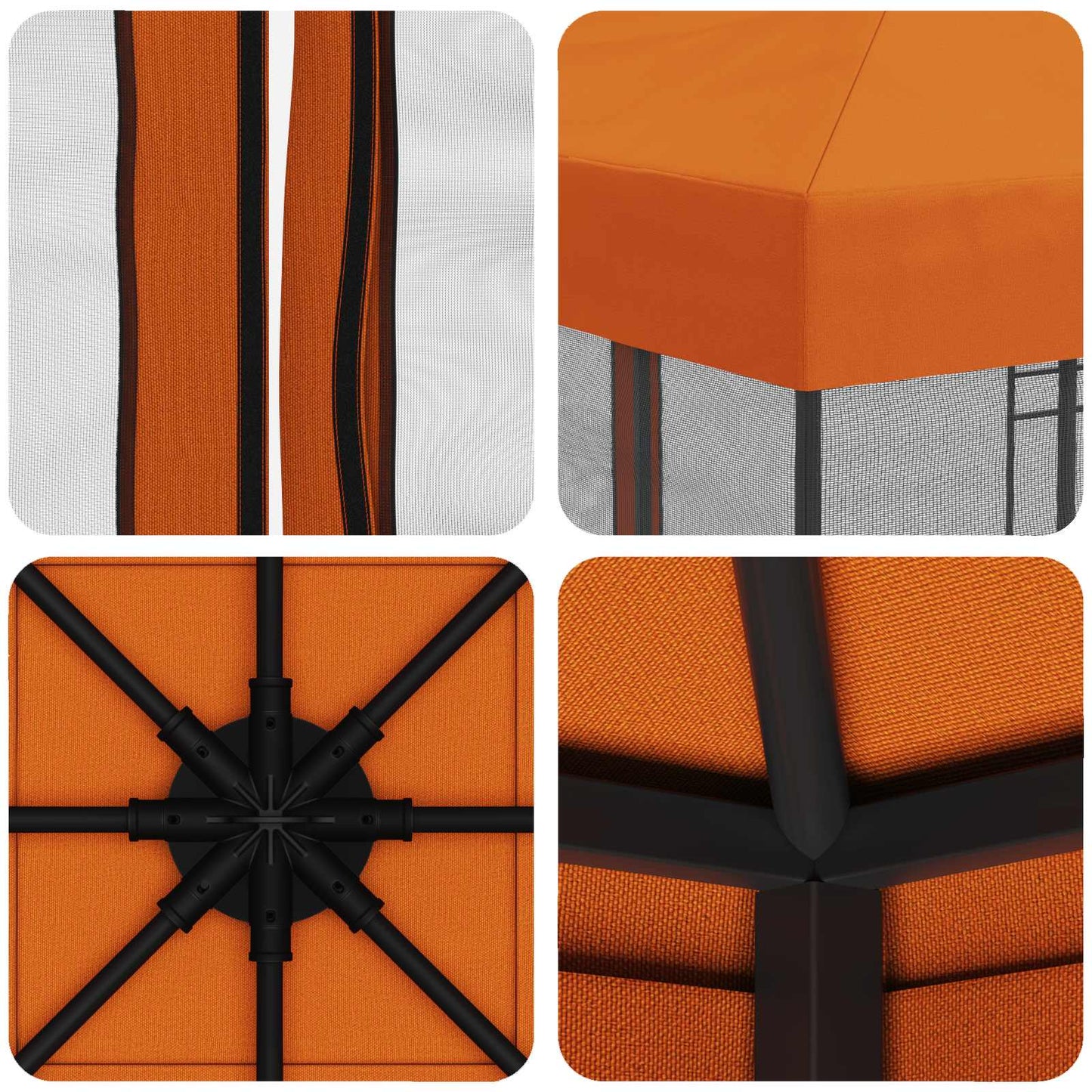 Hagepaviljong med sidevegger 3 x 3 m Oransje Polyester og stål