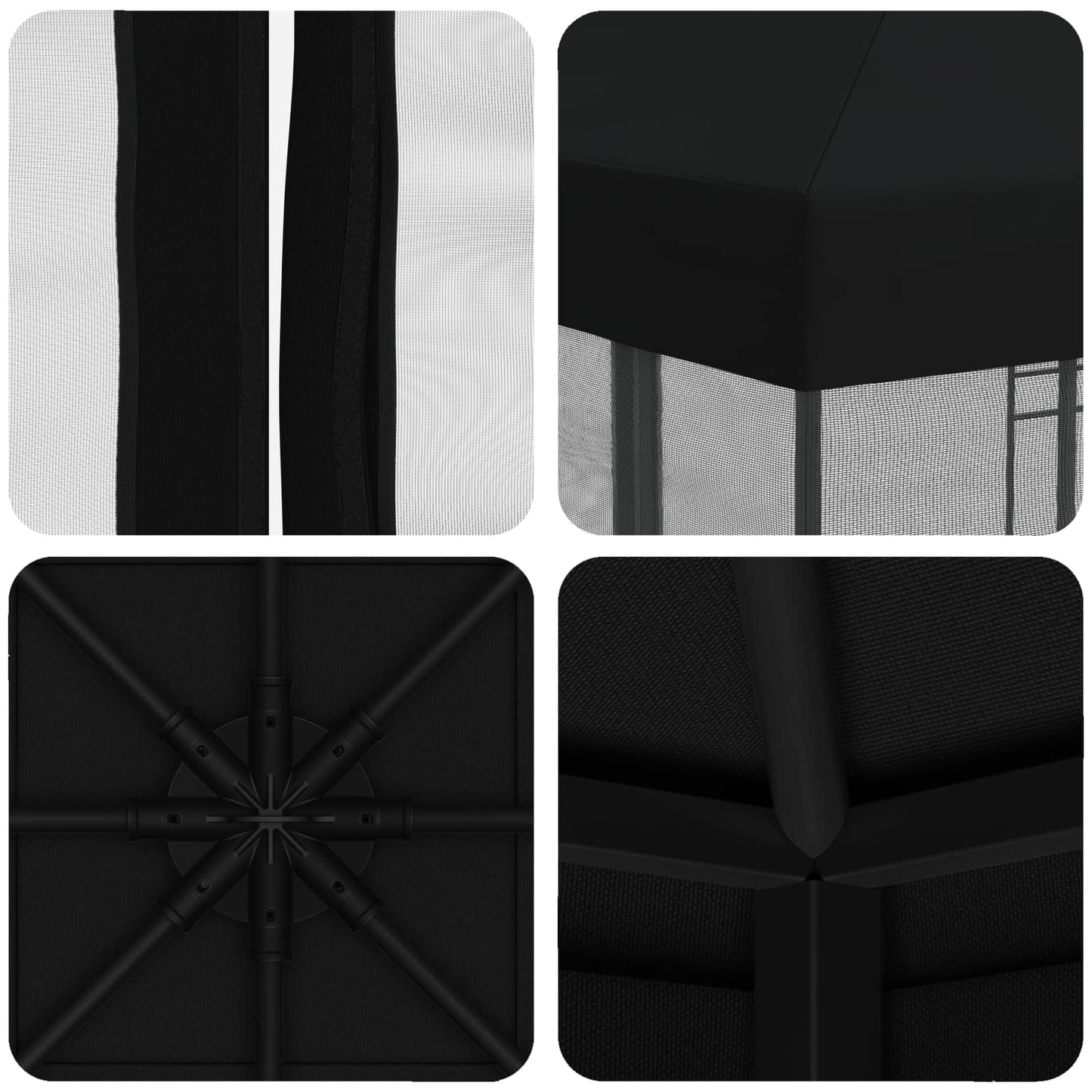 Hagepaviljong med sidevegger 3 x 3 m Svart Polyester og stål
