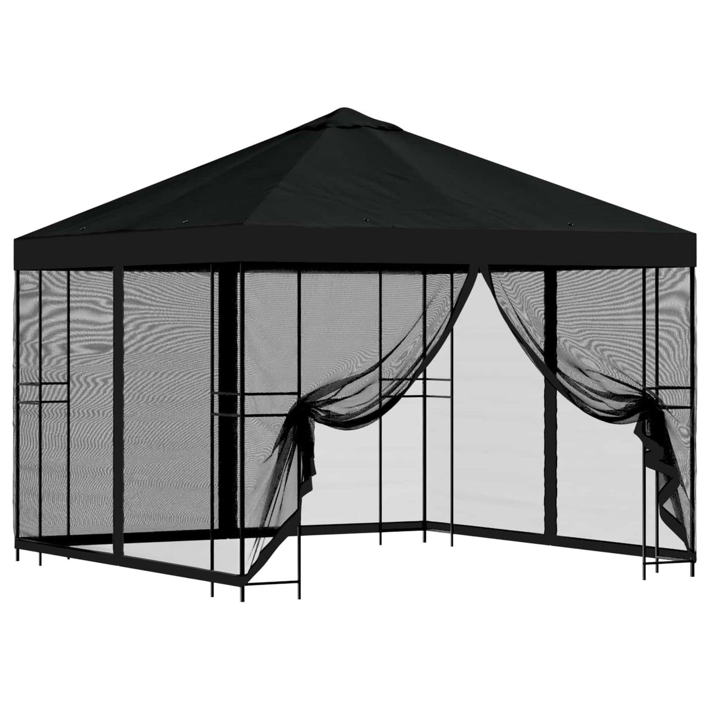 Hagepaviljong med sidevegger 3 x 3 m Svart Polyester og stål