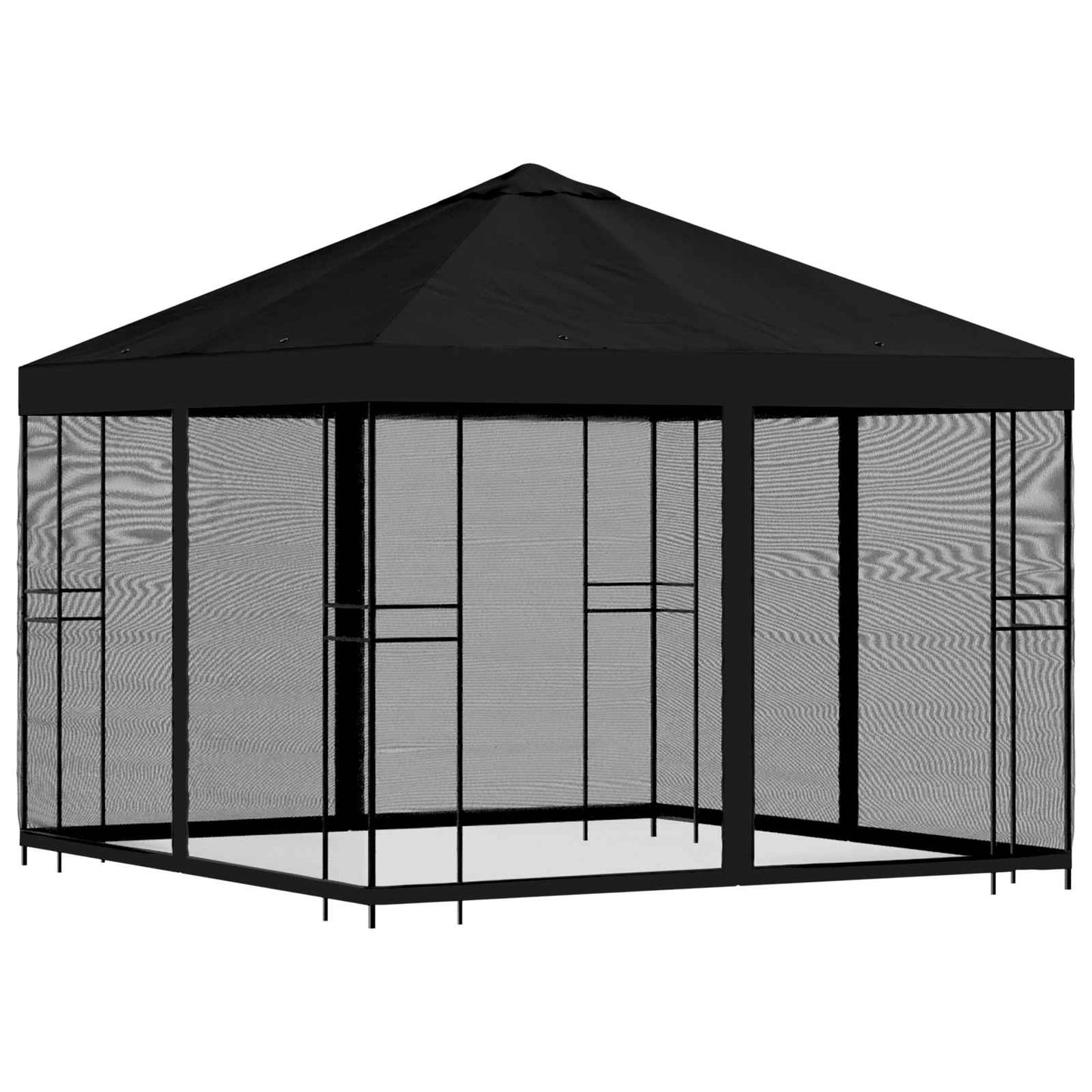 Hagepaviljong med sidevegger 3 x 3 m Svart Polyester og stål