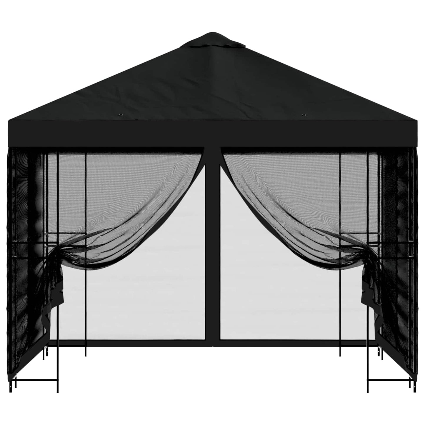 Hagepaviljong med sidevegger 3 x 3 m Svart Polyester og stål