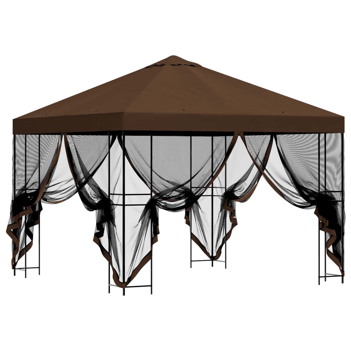 Hagepaviljong med sidevegger 3 x 3 m Brun Polyester og stål 190