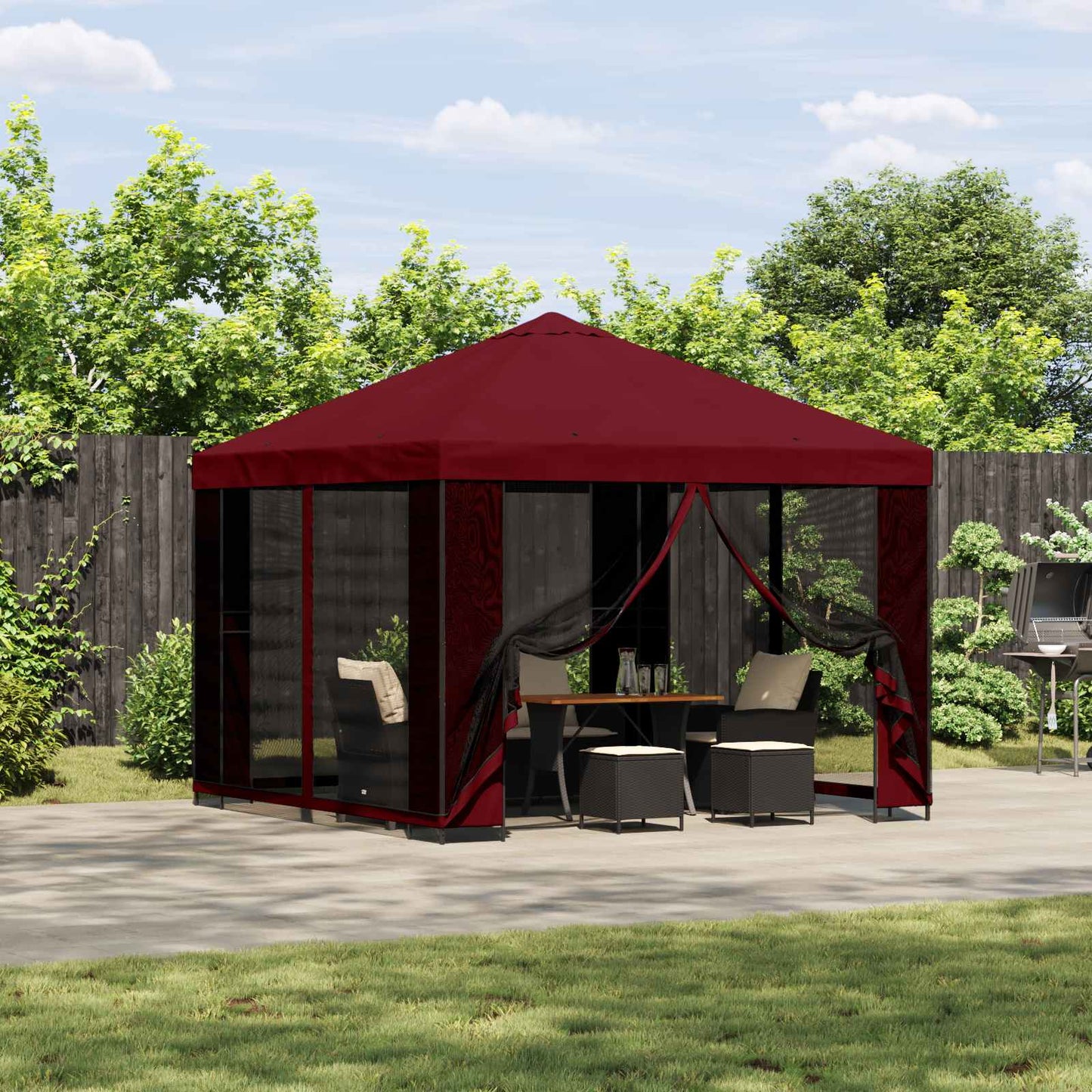 Paviljong 3 x 3 m Burgunder Polyester og stål 190 gsm
