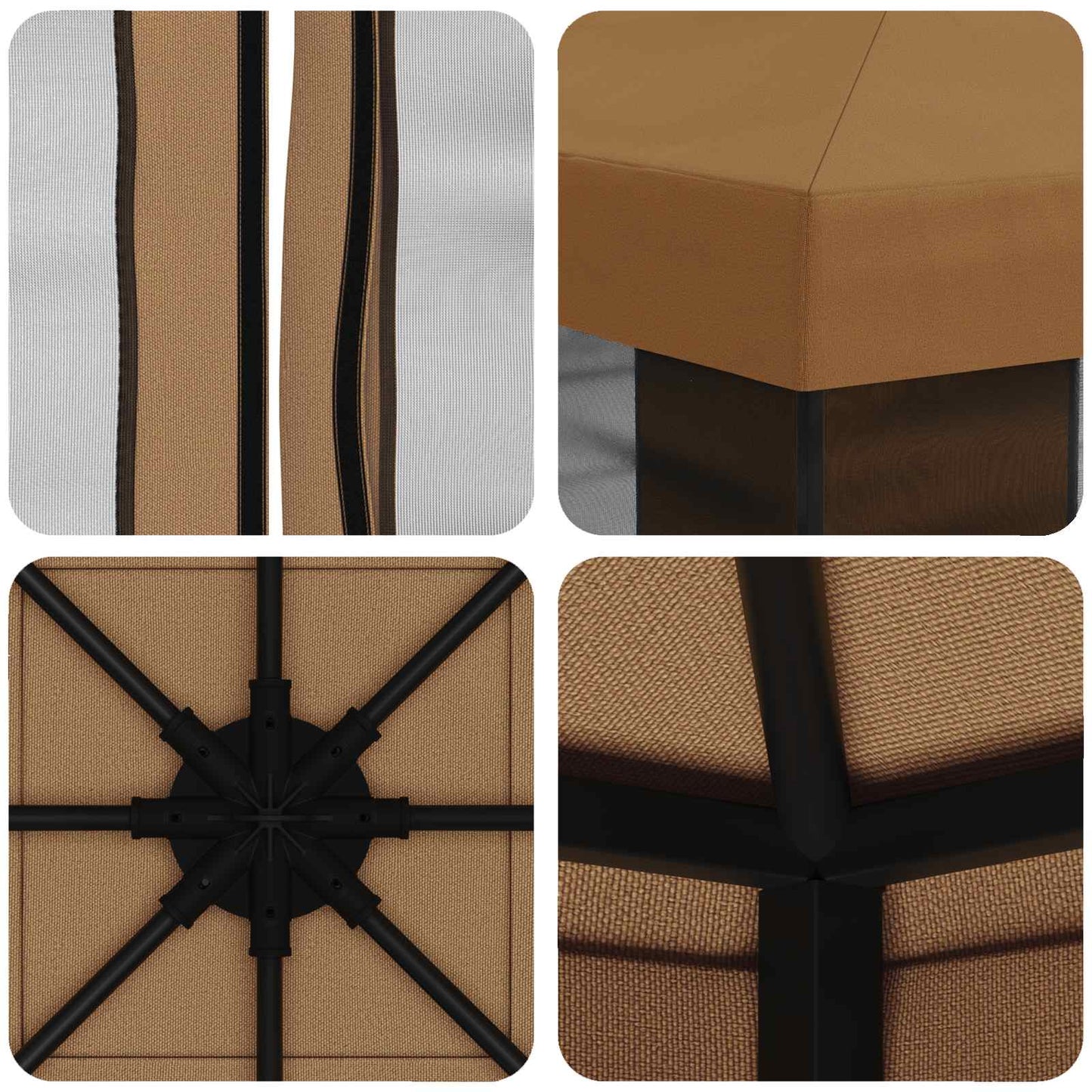 Hagepaviljong med sidevegger 3 x 3 m Beige Polyester og stål