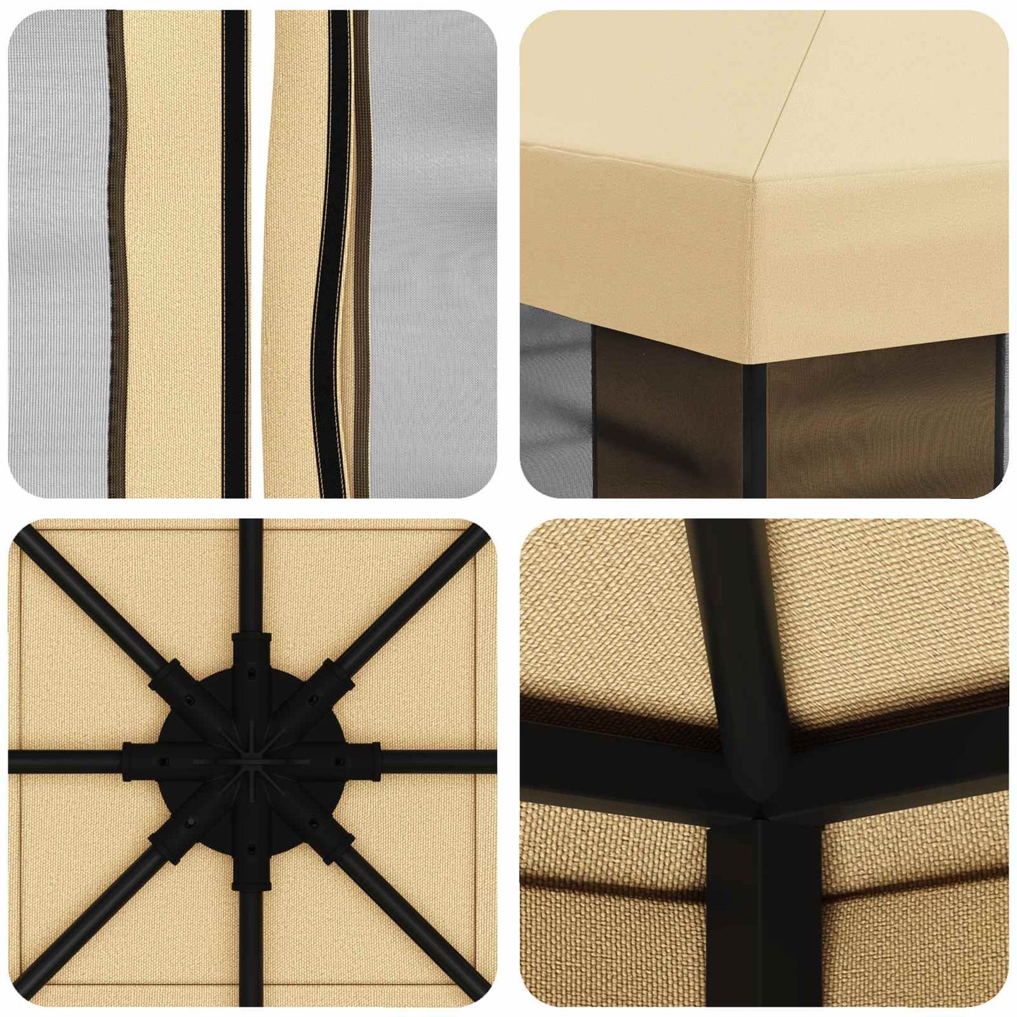 Hagepaviljong med sidevegger 3 x 3 m Krem Polyester og stål