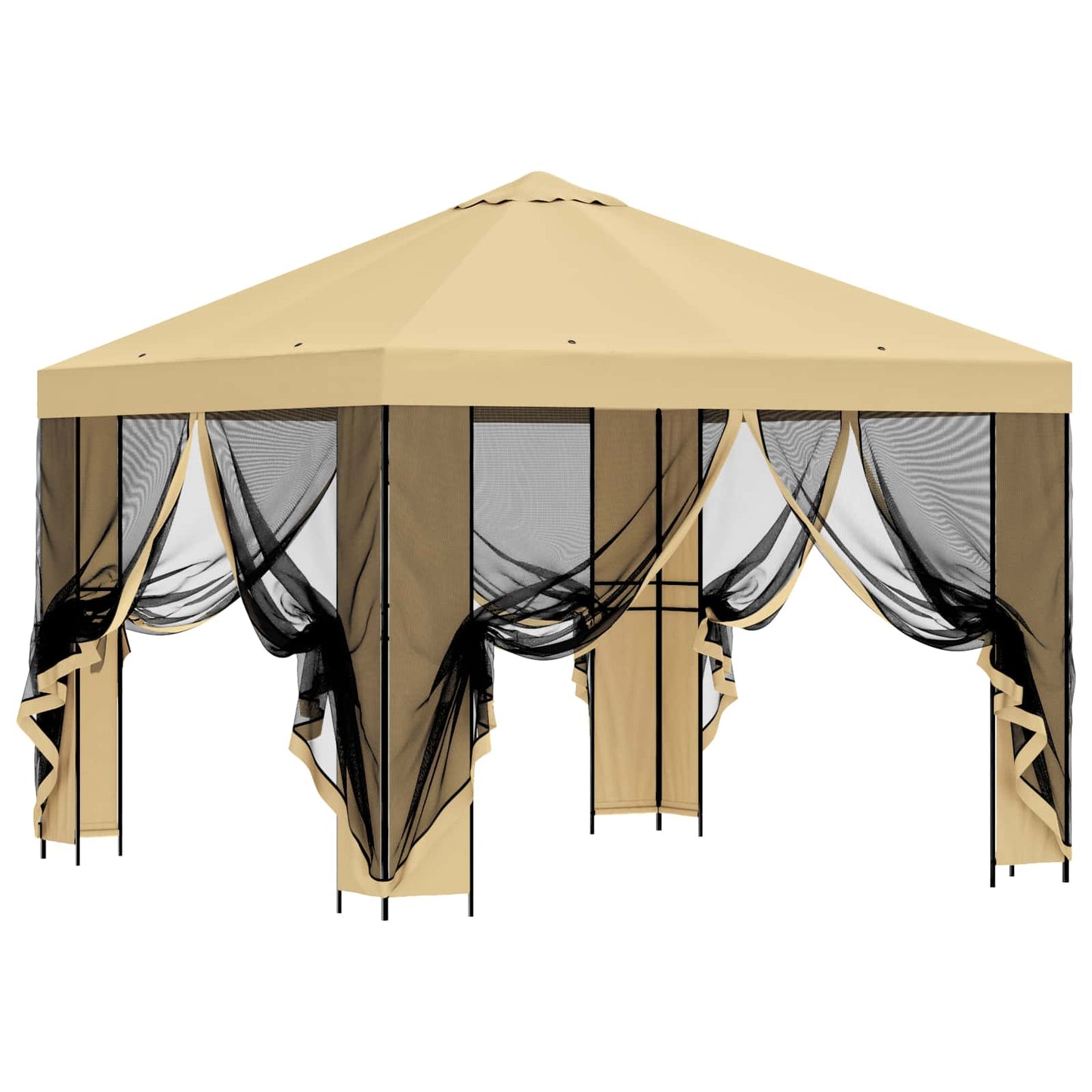 Hagepaviljong med sidevegger 3 x 3 m Krem Polyester og stål