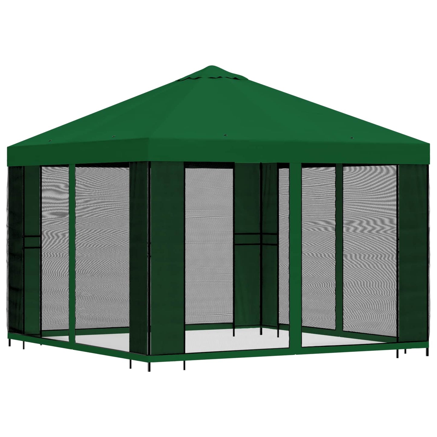 Hagepaviljong med sidevegger 3 x 3 m Grønn Polyester og stål